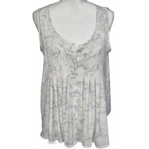 Lightweight White Floral/fox Sleeveless Blouse